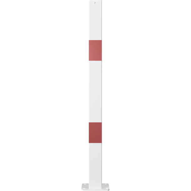 Protective railing | Steel tube 70 x 70 mm | Fixed postto be fixed by plugs | End post for top and quarter-bent bar | hot-dip galvanized and white coatedwith red reflecting stripes